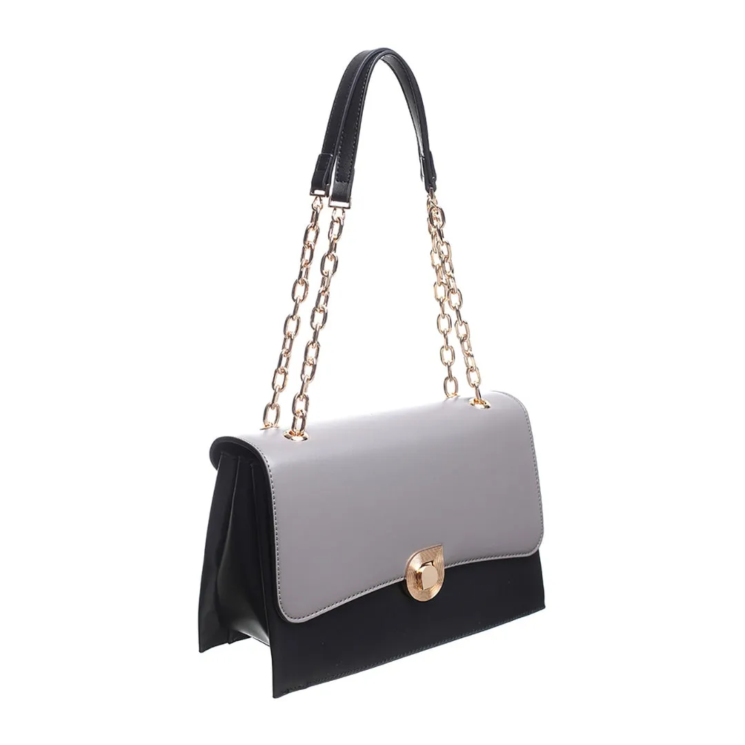 Two Tone Ring Chain Flap Over Bag