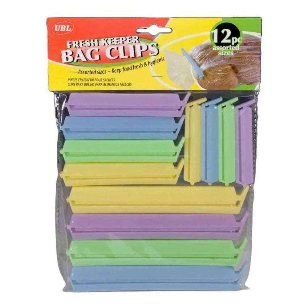 UBL Bag Clips Assorted Sizes 12pk