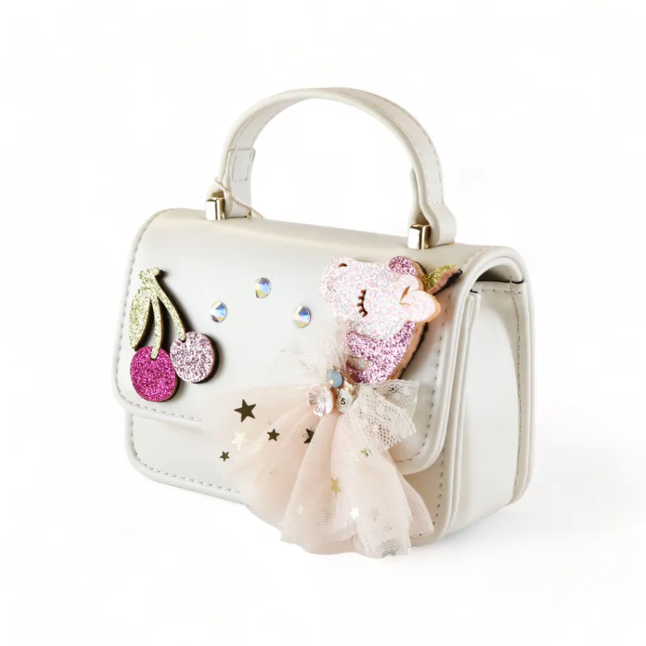 Unicorn & Cherry Applique Purse - Cream