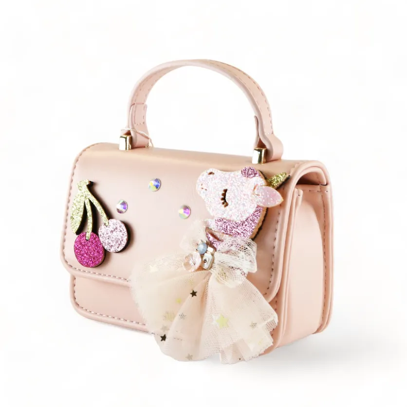 Unicorn & Cherry Applique Purse - Pink