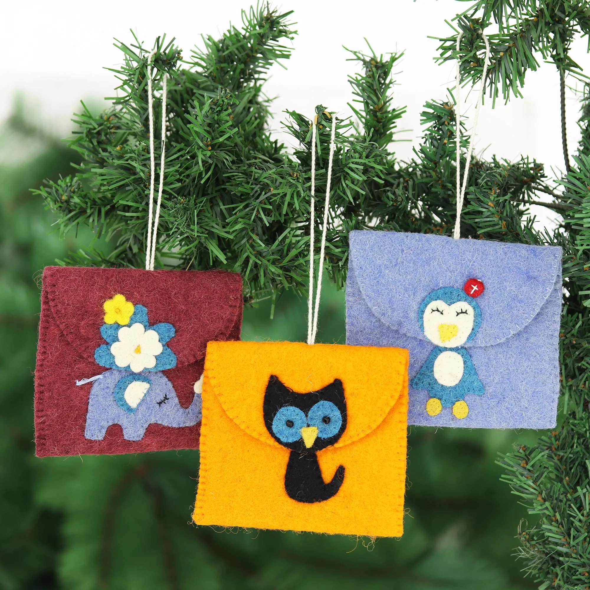 Unique Wool Felt Ornaments - Set of 3 - Sent With Love