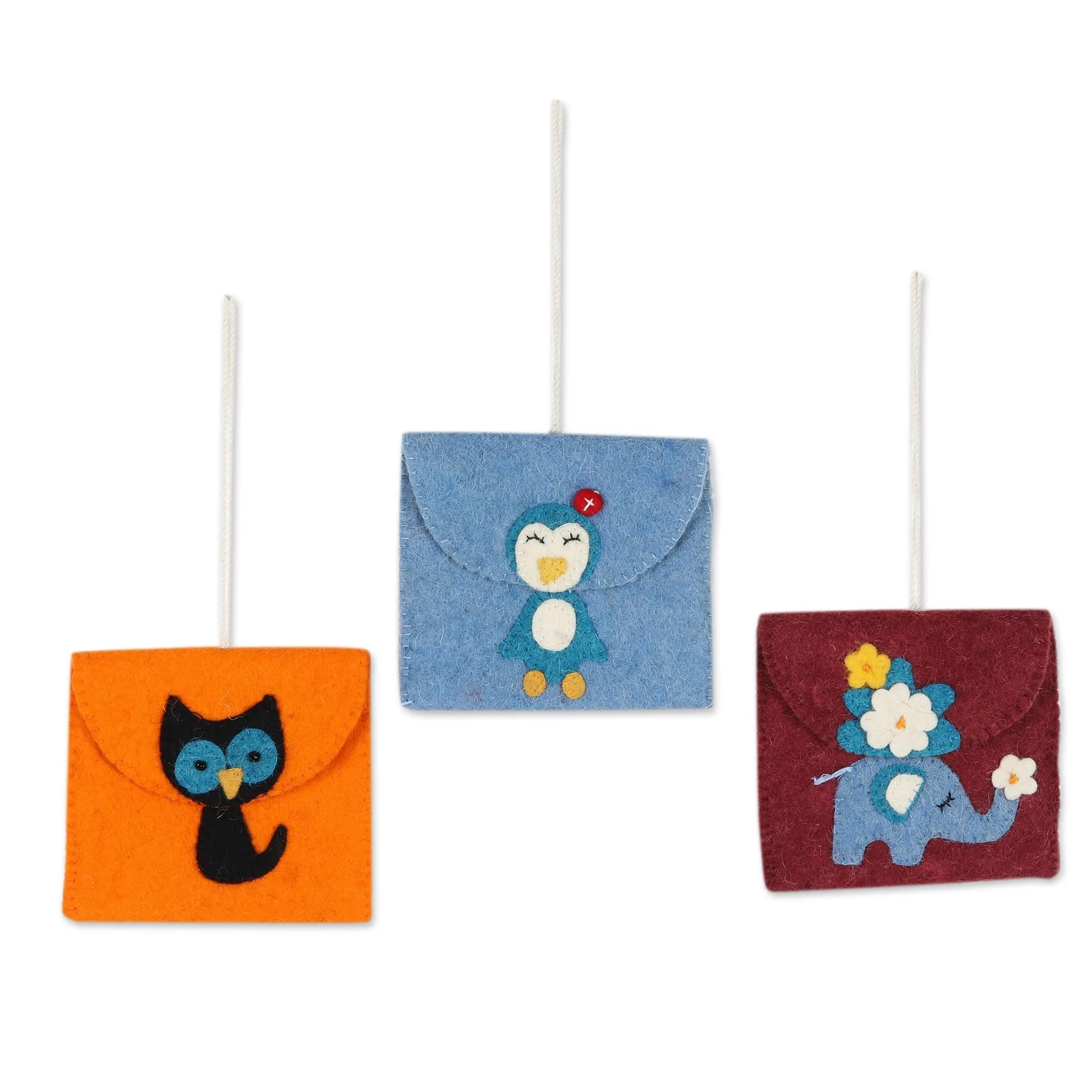 Unique Wool Felt Ornaments - Set of 3 - Sent With Love