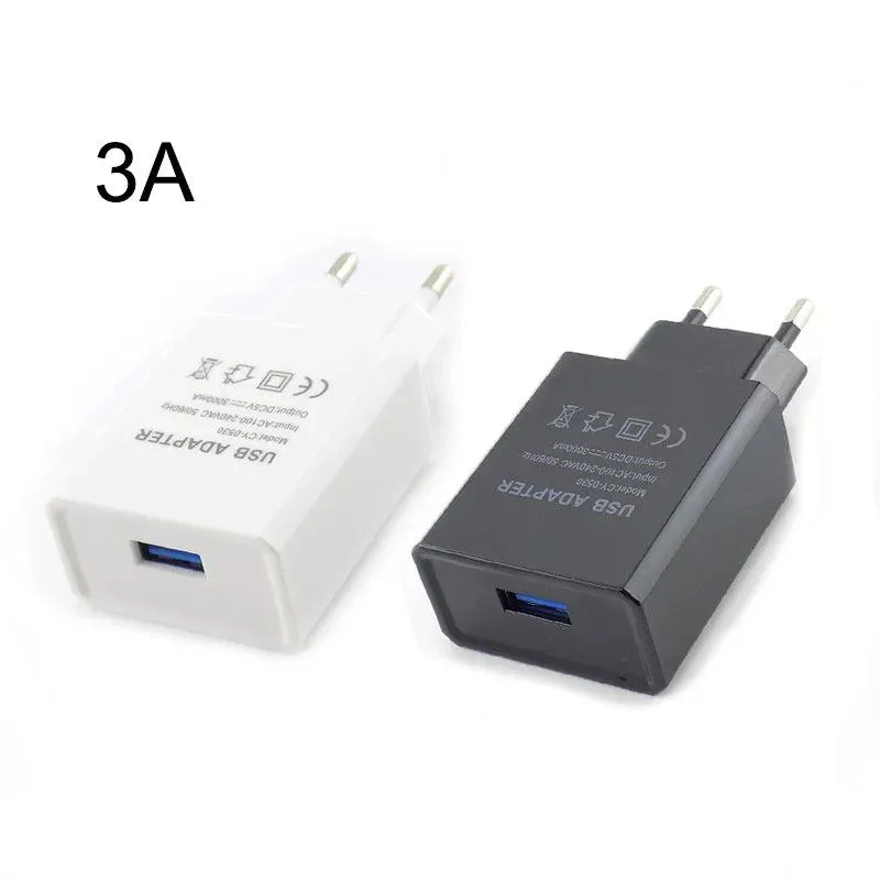 Universal Travel USB Charger Adapter - 5V 1A/2A/3A Power Supply for EU/US/AU Plugs - Compact Wall and Desktop Charging Solution in Black and White