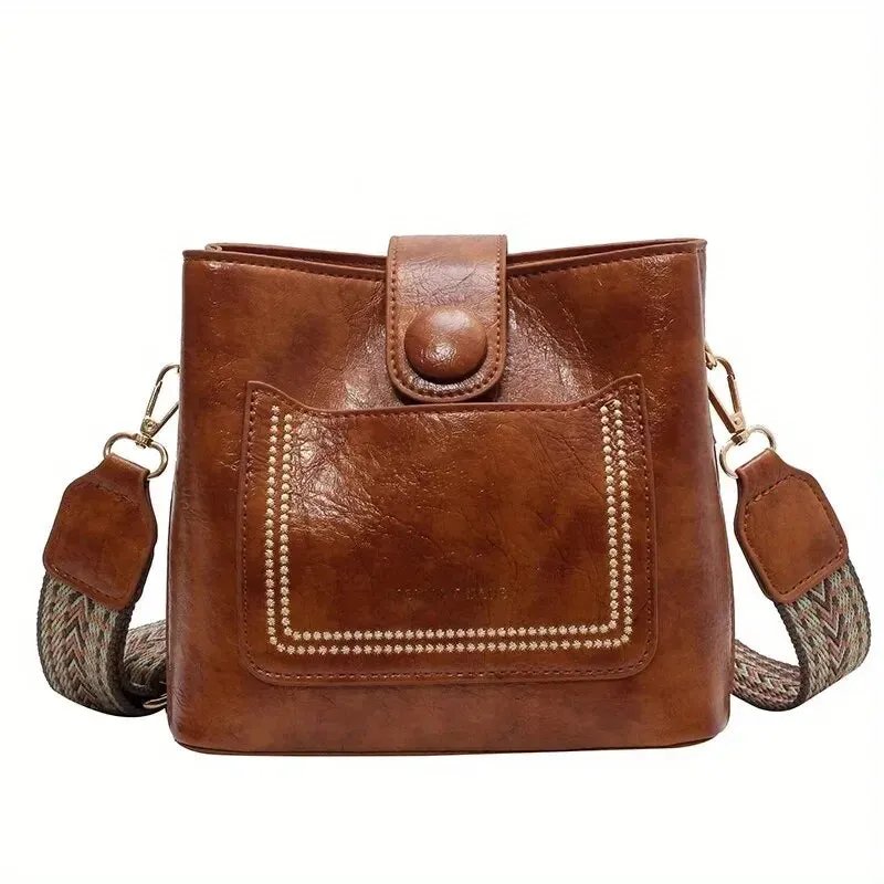 Uniwim Kinsley Crest Leather Bucket Bag