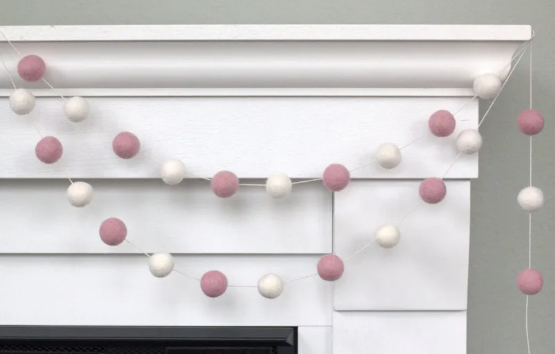 Valentine's Day Felt Ball Garland- Baby Pink & White