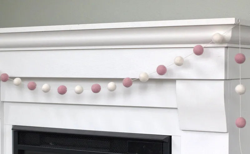 Valentine's Day Felt Ball Garland- Baby Pink & White