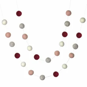 Valentine's Day Felt Ball Garland- Burgundy, Pale Pink, Gray, White