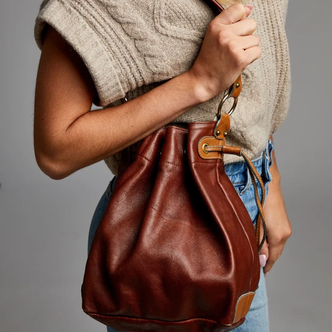 Vintage 1970s Brown Leather Bucket Bag