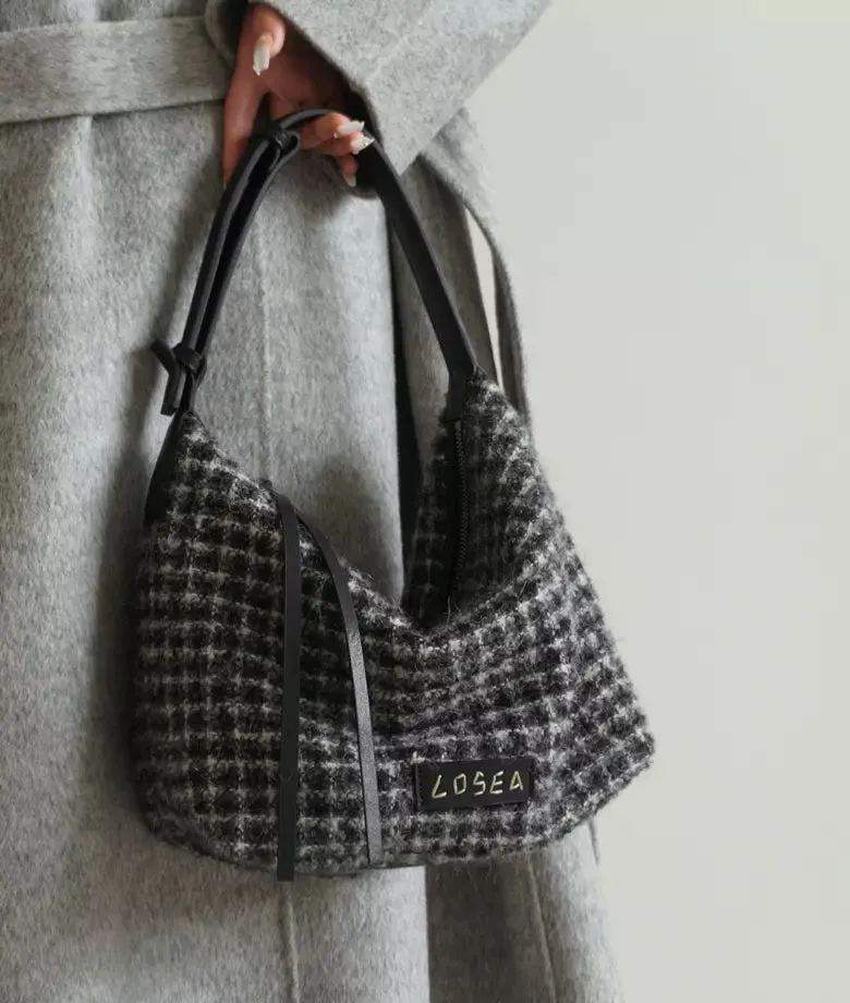 WHISPER plaid wool shoulder bag