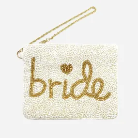 white beaded bride pouch