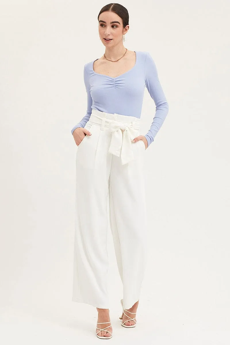 White Paper Bag Pants Wide Leg