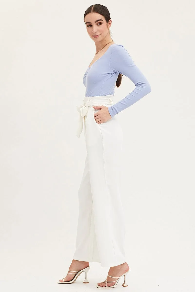 White Paper Bag Pants Wide Leg