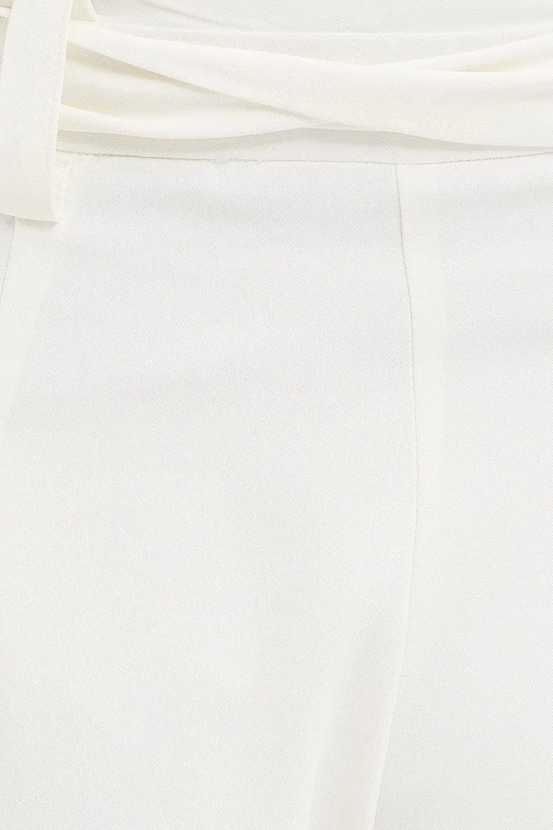 White Paper Bag Pants Wide Leg