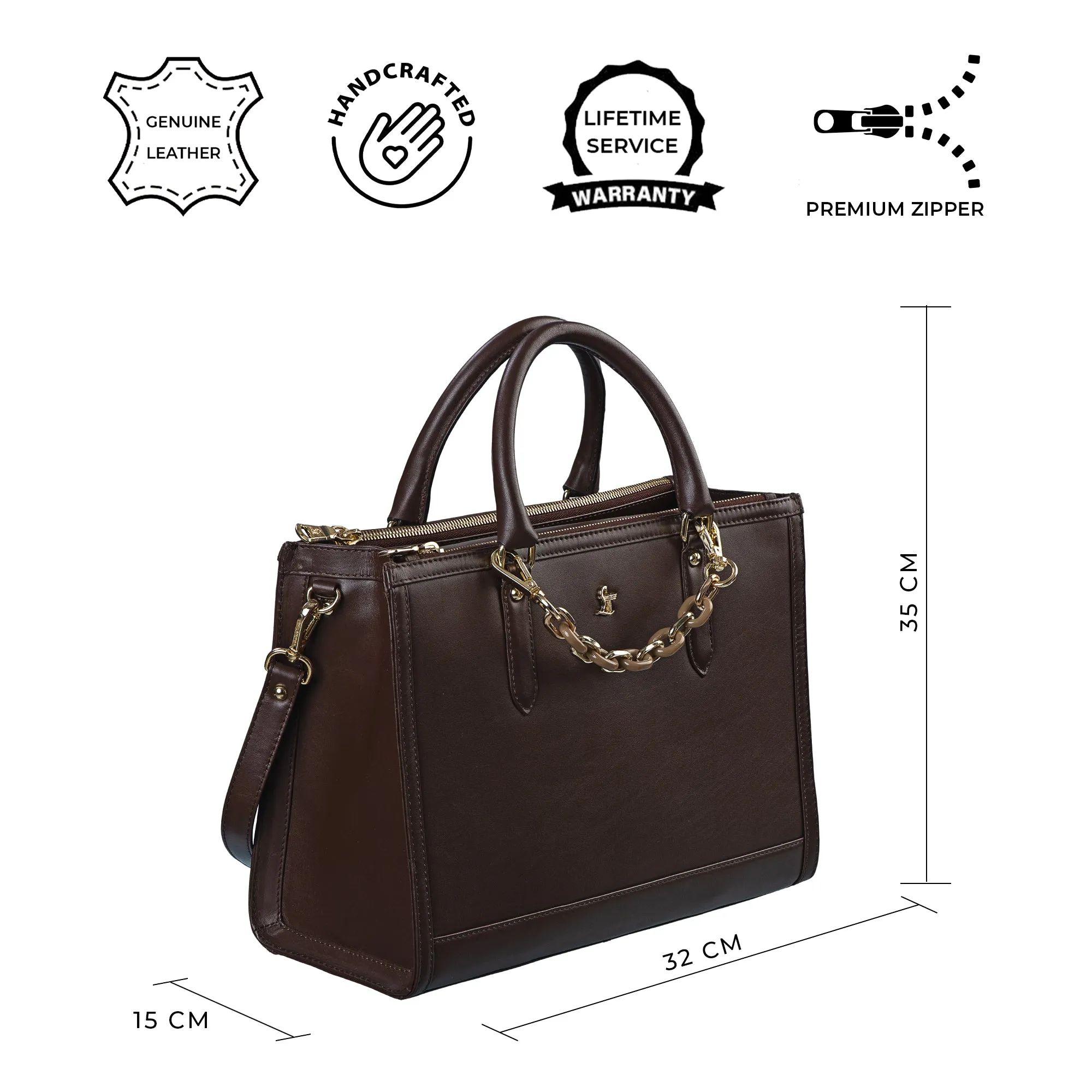 Window Sr. Handbag for Women | Satchel Handbags | 100% Genuine Leather | Lifetime Service Waranty | Color: Brown