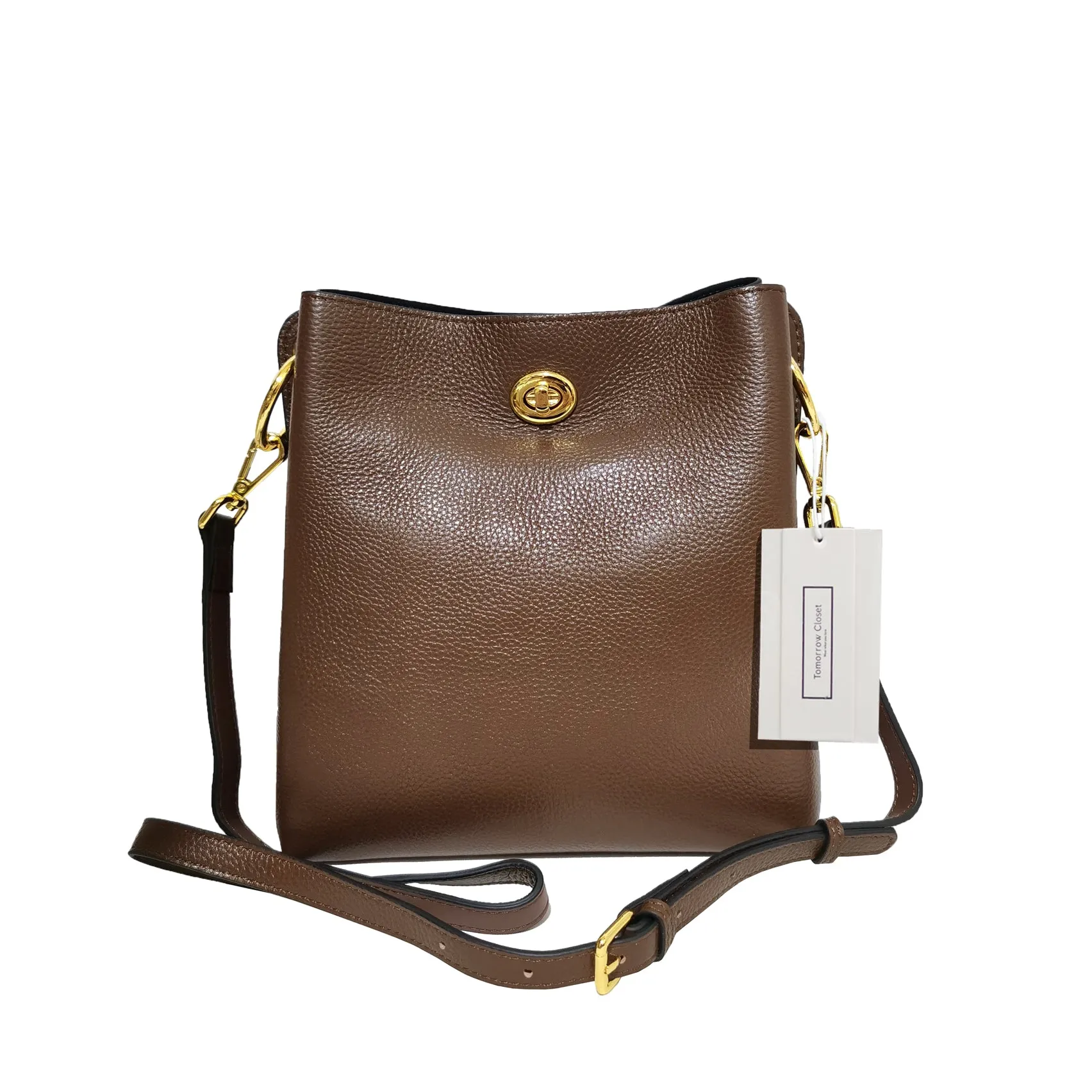 Women's genuine cowhide leather bucket bag