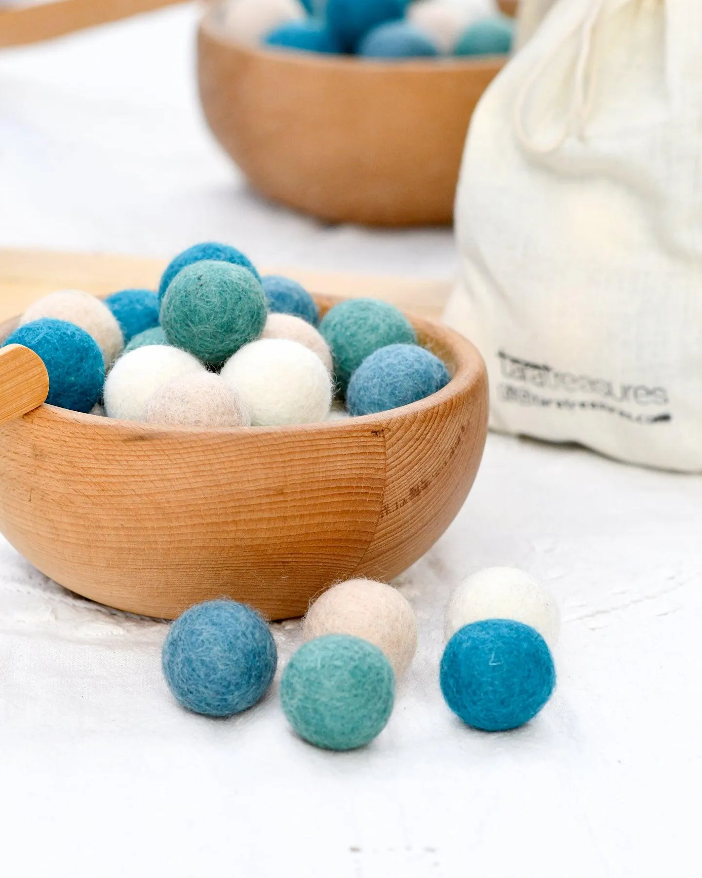 Wool Felt Balls in a Pouch - Coastal Colours 3cm 30 balls