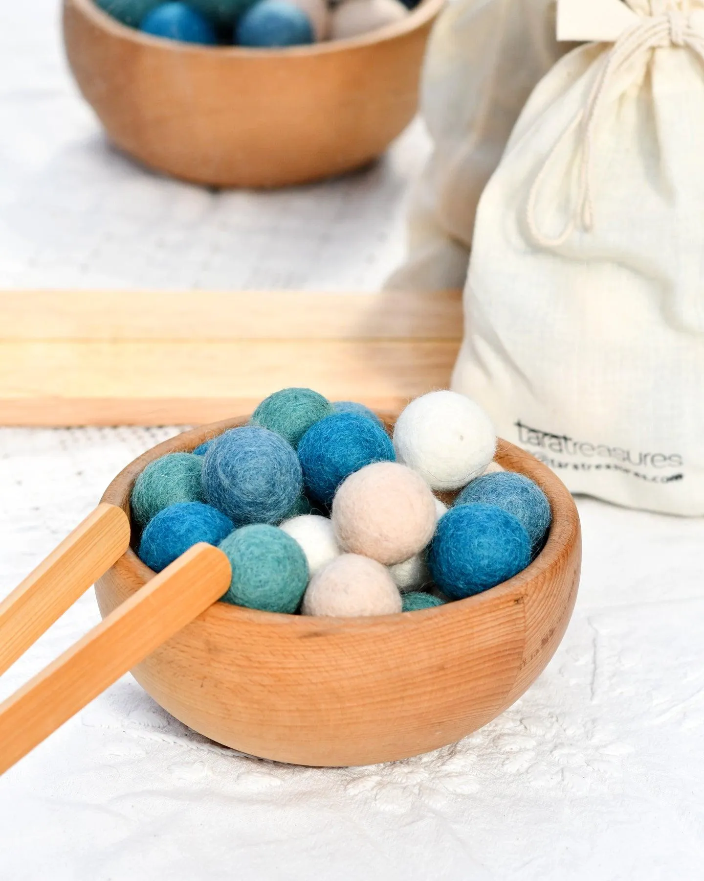 Wool Felt Balls in a Pouch - Coastal Colours 3cm 30 balls