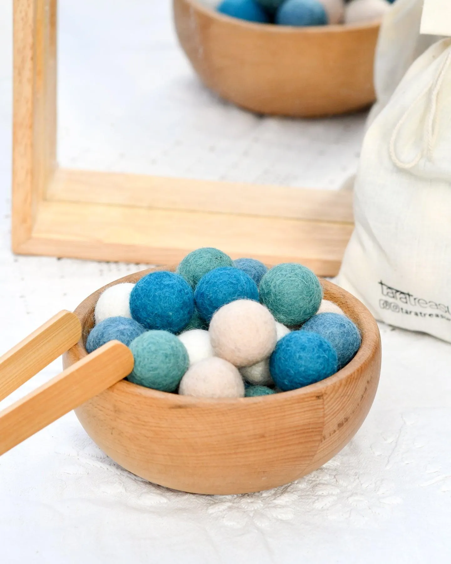 Wool Felt Balls in a Pouch - Coastal Colours 3cm 30 balls