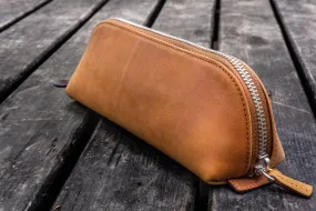 XLarge Zipper Leather Pencil Case - Crazy Horse Tan