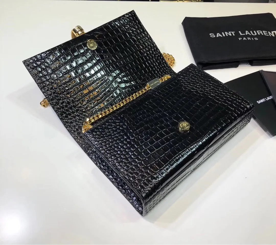 YSSL Kate Small Chain Bag With Tassel In Embossed Black For Women 7.8in/20cm YSL 474366DND0J1000