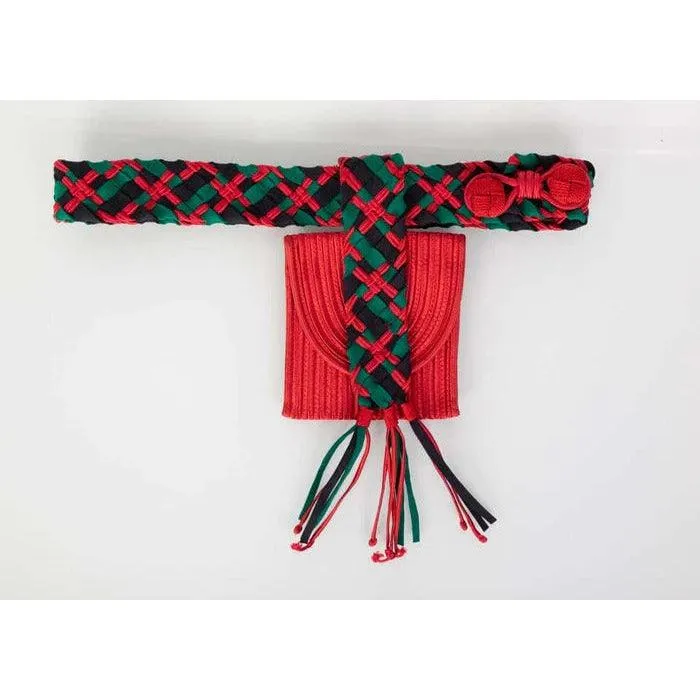 YVES SAINT LAURENT Red Green Passementerie Tassel Belt Bag Ysl, 1990s